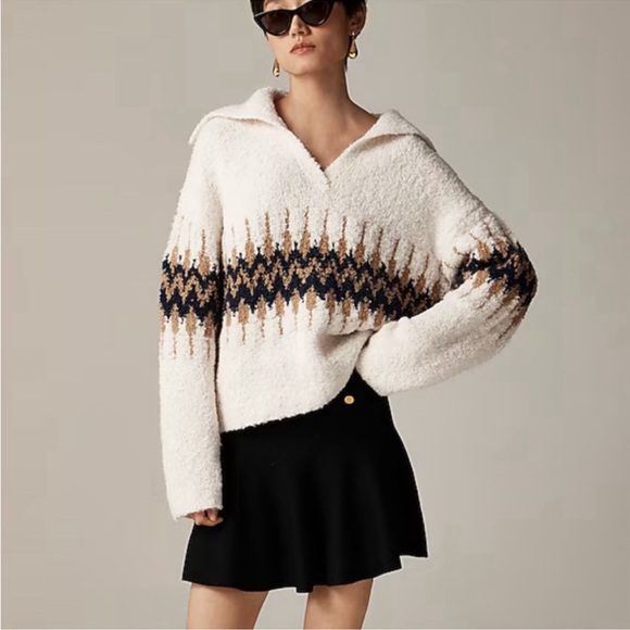 J.CREW JOHNNY COLLAR FAIR ISLE SWEATER BOUCLE’ YARN - Picture 3 of 12